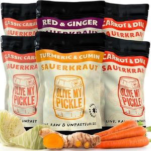 Olive My Pickle Fermented Sauerkraut - 96 Ounces | 6-Pack Bundle of Probiotic Carrot & Dill, Red Ginger, Caraway and Turmeric Sauerkraut with Natural Probiotics for Gut Health - Great for Sandwiches, Salads, Asian Dishes, and Meat