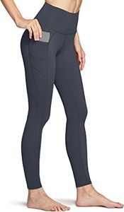 TSLA High Waist Yoga Pants with Pockets, Tummy Control Yoga Leggings, Non See-Through 4 Way Stretch Workout Running Tights, Ankle Pocket Peachy TM-FAP54-CHC_Large