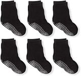LA LA Active Boys and Girls Kids Non-Slip Grip Crew Socks for Newborn baby, Infants & Toddlers 0-3 Months - 6 Pairs - Black