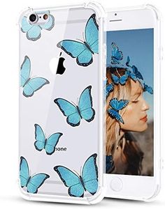 LuGeKe Blue Butterfly Clear Case for iPhone 6 Plus, 5.5'' Shockproof Bumper Cover for Apple iPhone 6 Plus/6S Plus with Design, Cute Personalized Phone Cases