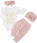 Baby Clothes Set Girl 0-3 Months Outfits Set Infant Long Sleeve Romper Jumpsuit Floral Pants Headband Hat 4Pcs Clothing Set Little Girl Costume Newborn to 12 Months