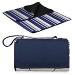 PICNIC TIME Blanket Tote XL Outdoor Picnic Blanket, Beach Blanket, Camping Blanket, (Blue Stripe Pattern with Navy Flap)