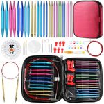 Looen 37pcs Aluminum Circular Knitting Needles Set with Ergonomic Handles,13 Size Interchangeable Crochet Needles with Storage Case for Small Project (Style 1)