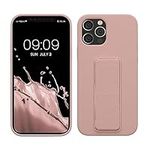 kwmobile Case Compatible with Apple iPhone 12 / iPhone 12 Pro - Case with Hand Strap and Stand Soft TPU Silicone Coating - Dusty Pink