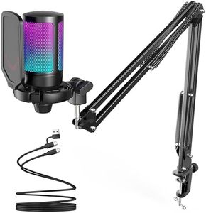 FIFINE Gaming PC USB Microphone, Podcast Condenser Mic with Boom Arm, Pop Filter, Mute Button for Streaming, Twitch, Online Chat, RGB Computer Mic for PC Gamer Youtuber-AmpliGame A6T