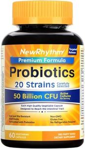 NewRhythm Probiotics 50 Billion CFU 20 Strains, 60 Veggie Capsules, Targeted Release Technology, Stomach Acid Resistant, No Need for Refrigeration, Non-GMO, Gluten Free