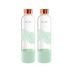 Rioware® Purifa Borosilicate Glass Water Bottle with Silicon Sleeve (750ml) | Airtight lid | Leak Proof | Silicon Cap | Fridge Water Bottles for Home, Office & Gym -Pack of 02(Green)