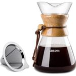 COSORI Pour Over Coffee Maker, 8 Cup Glass Coffee Pot&Coffee Brewer with Stainless Steel Filter, High Heat Resistance Decanter, Measuring Scoop Included, 34 Ounce,Transparent