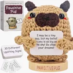 Pug Gifts for Pug Lovers - Tiny Knitted Pug Holding 30 Uplifting Signs and Funny Affirmations - Unique Presents Ideas for Birthday or Christmas Xmas Stocking Stuffers - Cute Pug Mom Gift for Women