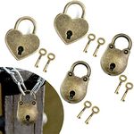 BUENTYA 4 Pcs Antique Padlocks, Vintage Style 2 Pcs Heart Shape & 2 Pcs Bear Shape Metal Padlock Mini Lock Antique Padlock Small Locks with 8 Pcs Key for Treasure Chest Jewelry Box Notebook Wood Box