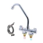 Camper Faucet Folding Faucet RV Water Tap Cold and Hot Water 360 Degree High-end Kitchen Sink Faucet Gooseneck Spout Dual Knob Handles Brass Constructed & Chrome Polished G1/2