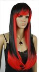 QIYUN.Z Women's Long Straight Black Red Mix Costume Party Cosplay Full Hair Wig