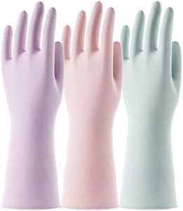 COOLJOB 3 Pairs Reusable Rubber Gloves for Dishwashing Cleaning Bleaching, Grippy Latex Dish Washing Gloves with Flocked Cotton Liner, Water Resistant Household Gloves for Kitchen Bathroom, Small