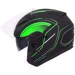 Zorax Graphic Green S (55-56cm) Double Sun Visor Open Face Motorbike Motorcycle Helmet Road Legal ECE2205