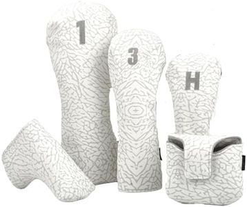 Golf Head Covers Set for Club, Golf Club Covers for Men and Women, Premium Embroidered PU Leather, Double Elastic Band,White Elephant Prints(5 pcs)