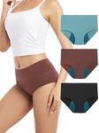 TIICHOO High Waisted Period Panties Heavy Flow Soft Leakproof Underwear for Women 3 Pack (5X-Large, Black/Turquoise Green/Brown)