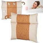 Luxury Cork Bathtub Pillow for Soaking Tub - Soft Bath Pillows for Tub Neck and Back Support with Comfortable Cushions - Easy Clean, No Scratch Bath Cushion Spa Pillow Headrest - 13.78" x 13.39"