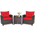 Happygrill 3 Pieces Patio Conversation Set Rattan Wicker Furniture Set Outdoor Bistro Set Garden Sofa Chair with Washable Cushion & Coffee Table