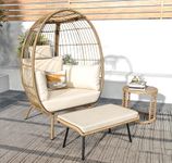 YITAHOME Wicker Outdoor Egg Chair with Footrest Patio Oversized Lounger Chair with Ottoman, Cushions, Outdoor Indoor Basket Chair - Beige