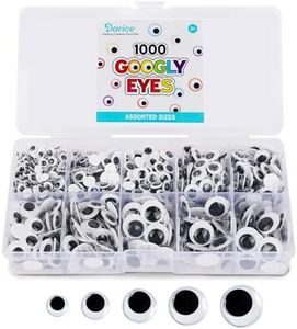 Darice Wiggle Googly Eyes - Bulk 1000pcs Assorted Set, Self-Adhesive, 6mm, 8mm, 10mm, 12mm, 15mm Eyes for Crafts, DIY, Slime, Dolls, and Decorations - Easy Peel & Stick Eye for Kids and Adults