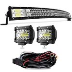 TERRAIN VISION LED Light Bar 42 Inch Curved Led Bar Off Road Light W/ 2pcs 4in 60W LED Pods Fog Lights with Wiring Harness Kit for Jeep Trucks Polaris ATV UTV Boat Light Bars