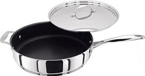 Stellar 7000 S724 Stainless Steel Teflon Non-Stick Large Sauté Pan 28cm with Lid and Helper Handle, Induction Ready, 10 Year Non-Stick Warranty