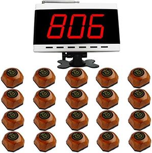 SINGCALL Wireless Restaurant Table Call System, Waiter Caller for Customer Getting Attendant by Pressing a Table Button, Pack of 1 Pc White Display and 20 Pcs Table Bells.