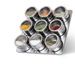 SHREEJIIH Magnetic Stainless Steel Spice Storage Rack Masala Storage Box Spice Storage Jar Tin Container With Adjustable Metal Stand To Organize And Hold Spices (Pack Of 1, Silver)