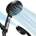 Filtered Shower Head with Hose, Sosirolo High Pressure Showerhead with Handheld, 10 Spray Modes Shower Head with Bracket and 15 Stage Water Softener Filters for Hard Water Black