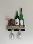 Genuine Decor Wood Wine Rack Shelf & Stemware Glass Holder Organizer Unique Bar Shelving Rustic Wedding Gift Wine Rack Wall Mounted 3 Bottles and 4 Wine Glass Rack Holder