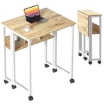 GreenForest Folding Desk Small Rolling Desk with Storage Shelf, 31.5 inch Foldable Computer Desk with Wheels for Small Space, Easy Assembly, Oak