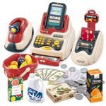 deAO Kids, Toy Till Cash Register with Scanner, Credit Card,Play Food,Money and Groceries Shopping Basket for Boys and Girls, Multicoloured, 43 x 20.5 x 17 Centimeters