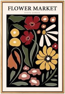 Gufro Framed Flower Market Wall Art,Floral Pictures Wall Decor,Abstract Colorful Botanical Painting for Living Room, Bedroom, Office-24x32in
