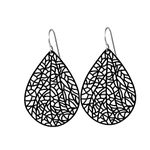 Filigree Dangle Earrings, Lightweight Teardrop Cutout on Hypoallergenic Pure Titanium Hooks (Black)