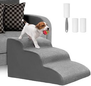 Lannvan Scaletta per Cani 3 Gradini, Rampa per Cani con Rimovibile Lavabile Copertura, Scala per Cani Gatti, Scaletta per Cani di Piccola Taglia, Regala Rullo Togli Peli Animali,Grigio