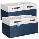 OrganiHaus 33x33cm 4 Pack Cube Storage Bin, Fabric Storage Bins, Cube Storage Organizer Bins, Kallax Organizer Storage Basket, Closet Storage Bin, Panier de Rangement, Bac de Rangement Navy Blue/White