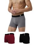 XYXX Cotton Relaxed Solid (Pack of 3) (Aero Trunks for Men Combo_Black+Dark Maroon+Frost Grey_L)