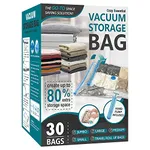 Cozy Essential 30 Pack Vacuum Storage Bags, Space Saver Bags (6 Jumbo/6 Large/6 Medium/6 Small/6 Roll) Compression for Comforters and Blankets, Sealer Clothes Storage, Hand Pump Included