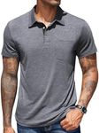 COOFANDY Men Polo T Shirts Short Sleeve Golf Polo Shirts Summer Button Polo Plain T Shirts Classic Fitted Golf Shirts Gray