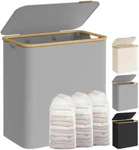 SONGMICS Laundry Hamper with Lid, 3-Section Large Laundry Basket, 52.8-gallon (150L), Removable Mesh Liner, Bamboo Handles, Collapsible, 23.6 x 15.2 x 27.8 Inches, Dove Gray ULCB515G01