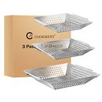 3 Pack Grill Baskets- Stainless Steel Grilling Basket for Indoor and Outdoor Use, Heavy Duty Vegetables Grill Basket for Veggies and Kabob, Suitable for All Grills, Dishwasher Safe by JY COOKMENT