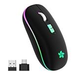 HOTLIFE Wireless Mouse for Laptop, 2.4G Wireless Mouse Rechargeable with USB Mini Receiver LED Wireless Bluetooth Mouse with 3 Adjustment DPI Levels Compatible with Windows Mac OS Android iPad(Black)