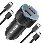 USB C Car Charger 60W, Car Phone Charger Cigarette Lighter USB Charger 2 Port Fast Charge, USB Car Charger Cigarette Lighter Adapter with USB C Cable for iPhone 15 Pro Max,Samsung Galaxy S23 S22 S21