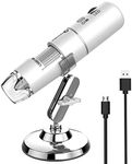 Wireless Digital Microscope Handheld USB HD Inspection Camera 50x-1000x Magnification with Stand Compatible with iPhone, iPad, Samsung Galaxy, Android, Mac, Windows Computer (Silver)