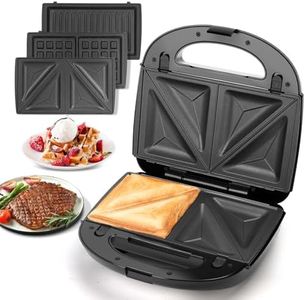 Aigostar Sandwich Maker Panini Press Grill, 3 in 1 Waffle Maker with Removable Non-stick Plates, Electric Grilled Cheese Maker, Portable Cool Touch Handle, Led Indicator Lights & Easy to Clean, 750W