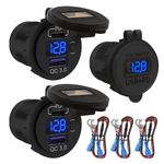 DaierTek 12V USB C Car Charger Socket, 12V USB Outlet, 48W PD Type C & QC 3.0 12 Volt Dual USB Charging Socket Port Waterproof with Voltmeter & ON/Off Switch for Car Marine Boat Golf Cart -3Pack