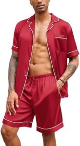 Ekouaer Mens Silk Pajamas Set Shorts Satin Pj Sets 2 Piece Valentines Loungewear Button Down Pjs with Pockets S-XXL Red