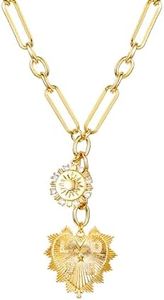 Sun Heart Charm Choker Necklace for Women Men,18k Gold Plated With Zircons Inlaid Pendants,Thick Chunky Paperclip Chain Hip Hop Necklace Unisex Jewelry,Cuban Link Chain for Women Trendy (Heart)
