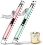 Candle Lighter 2 Pack,Electric Lighter USB Rechargeable Long Plasma Arc BBQ Lighter Windproof&Flameless with LED Battery Display for Candles, Gas Stove, Grill (Green&Rose Gold)