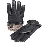 Zavelio Men's Premium Shearling Sheepskin Fur Lined Leather Gloves, Black, Small